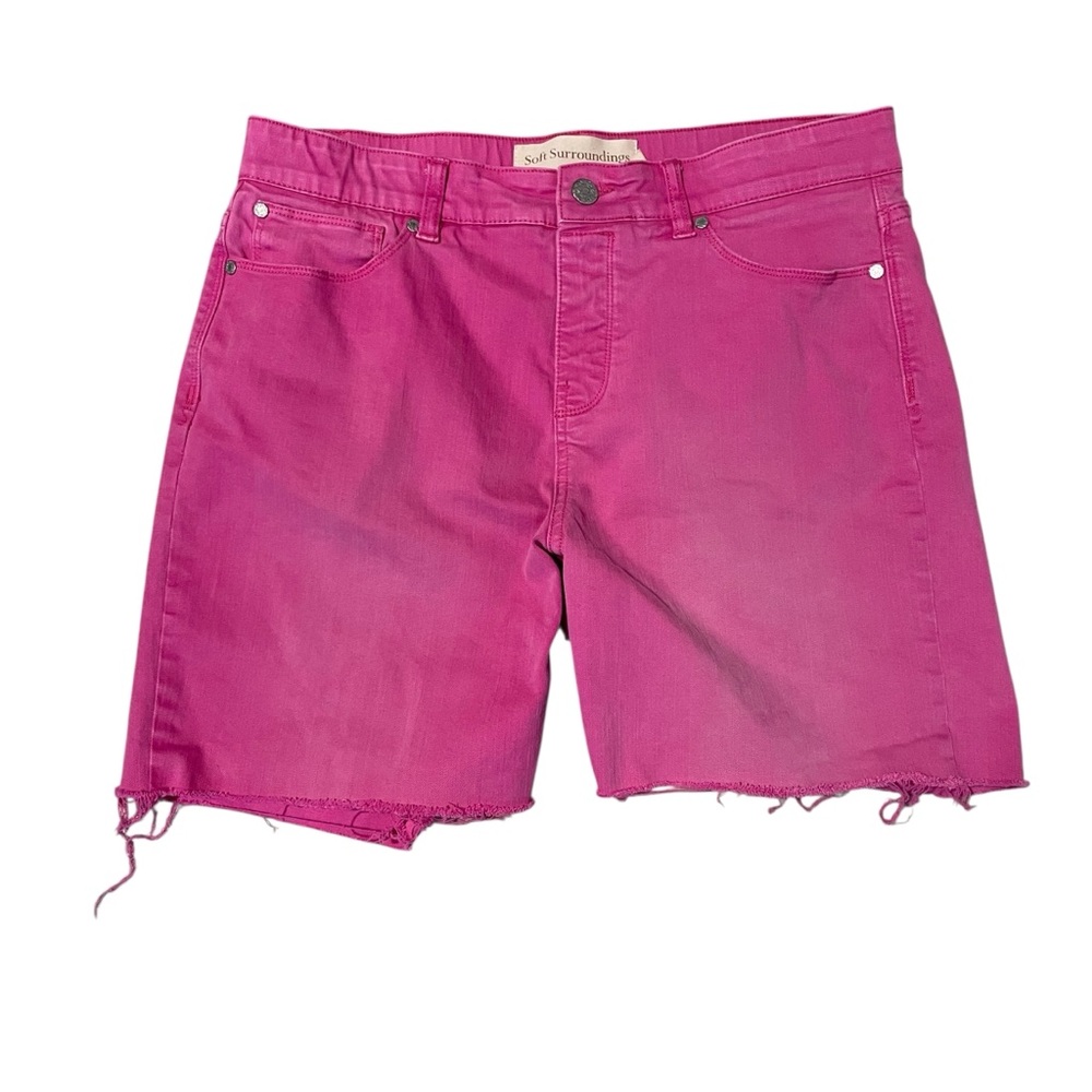 Soft Surroundings Bright Pink Denim Jean Shorts Pull On with Button Size M